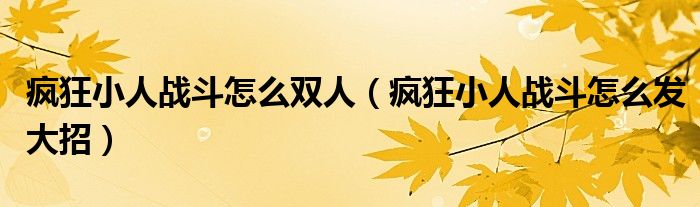 疯狂小人战斗怎么双人（疯狂小人战斗怎么发大招）