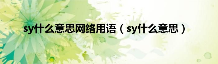 sy什么意思网络用语（sy什么意思）