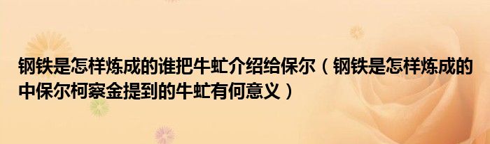 钢铁是怎样炼成的谁把牛虻介绍给保尔（钢铁是怎样炼成的中保尔柯察金提到的牛虻有何意义）