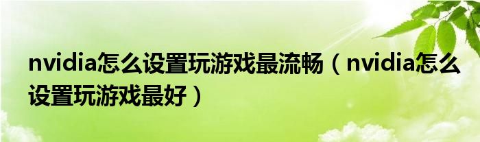 nvidia怎么设置玩游戏最流畅（nvidia怎么设置玩游戏最好）