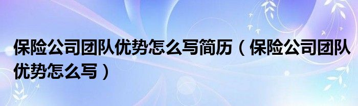 保险公司团队优势怎么写简历（保险公司团队优势怎么写）