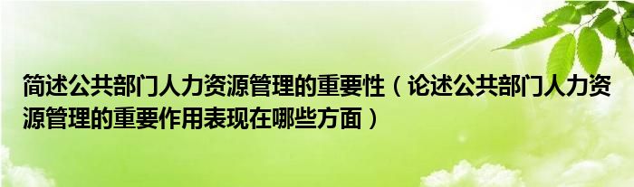 简述公共部门人力资源管理的重要性（论述公共部门人力资源管理的重要作用表现在哪些方面）