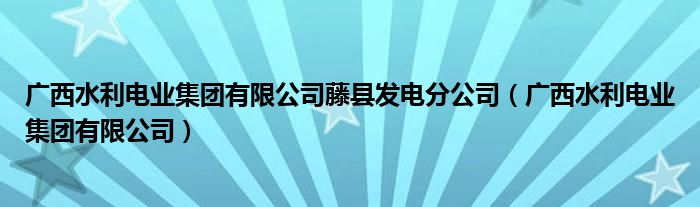 广西水利电业集团有限公司藤县发电分公司（广西水利电业集团有限公司）