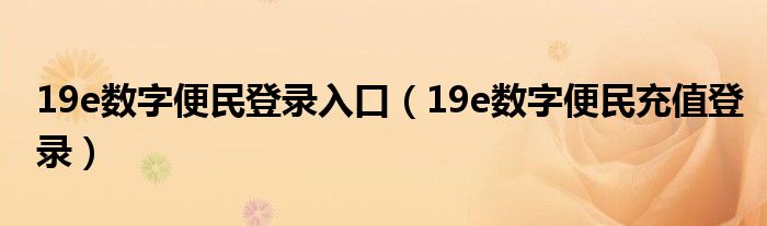 19e数字便民登录入口（19e数字便民充值登录）