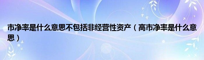 市净率是什么意思不包括非经营性资产（高市净率是什么意思）