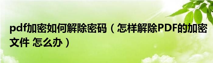 pdf加密如何解除密码（怎样解除PDF的加密文件 怎么办）