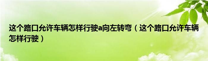 这个路口允许车辆怎样行驶a向左转弯（这个路口允许车辆怎样行驶）