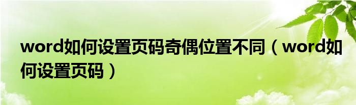 word如何设置页码奇偶位置不同（word如何设置页码）