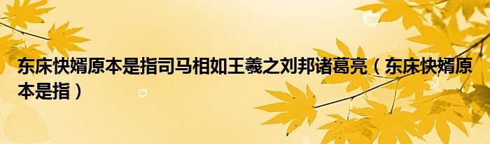 东床快婿原本是指司马相如王羲之刘邦诸葛亮（东床快婿原本是指）