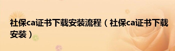 社保ca证书下载安装流程（社保ca证书下载安装）