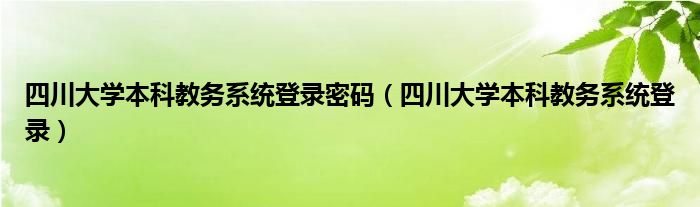 四川大学本科教务系统登录密码（四川大学本科教务系统登录）