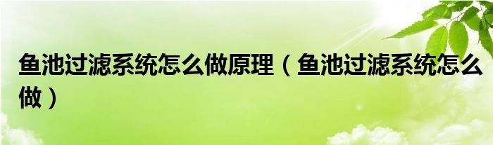 鱼池过滤系统怎么做原理（鱼池过滤系统怎么做）