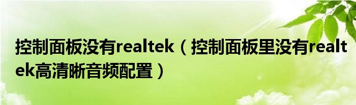 控制面板没有realtek（控制面板里没有realtek高清晰音频配置）