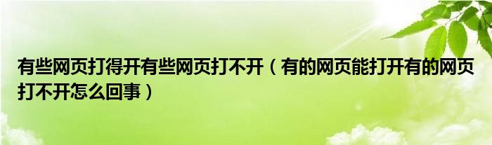 有些网页打得开有些网页打不开（有的网页能打开有的网页打不开怎么回事）