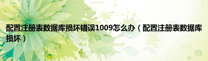 配置注册表数据库损坏错误1009怎么办（配置注册表数据库损坏）