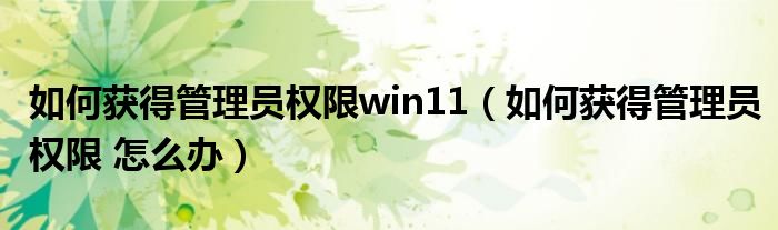 如何获得管理员权限win11（如何获得管理员权限 怎么办）