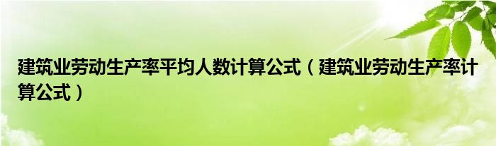 建筑业劳动生产率平均人数计算公式（建筑业劳动生产率计算公式）