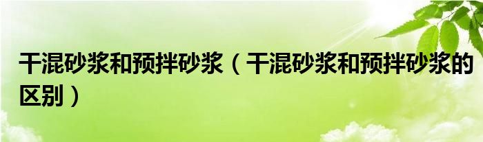 干混砂浆和预拌砂浆（干混砂浆和预拌砂浆的区别）