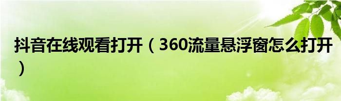 抖音在线观看打开（360流量悬浮窗怎么打开）