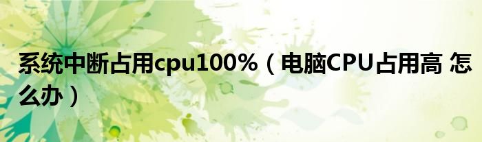 系统中断占用cpu100%（电脑CPU占用高 怎么办）