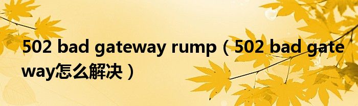 502 bad gateway rump（502 bad gateway怎么解决）