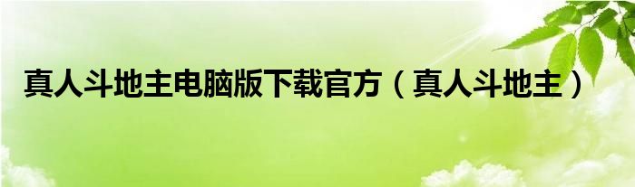 真人斗地主电脑版下载官方（真人斗地主）