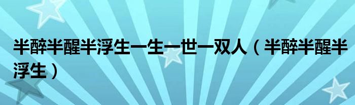 半醉半醒半浮生一生一世一双人（半醉半醒半浮生）