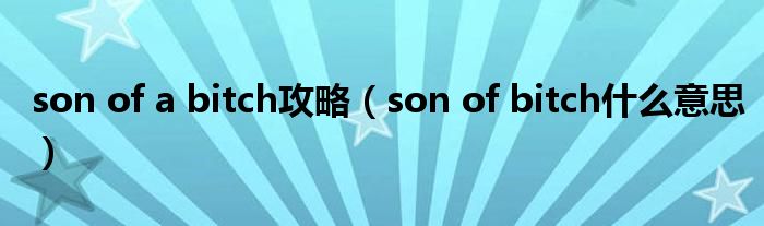 son of a bitch攻略（son of bitch什么意思）