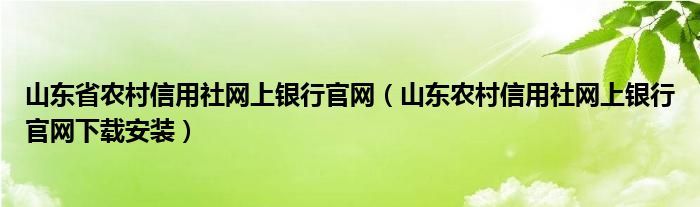 山东省农村信用社网上银行官网（山东农村信用社网上银行官网下载安装）