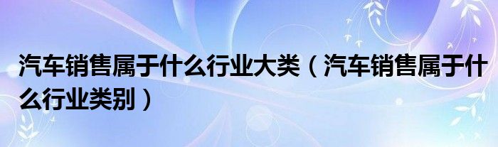 汽车销售属于什么行业大类（汽车销售属于什么行业类别）