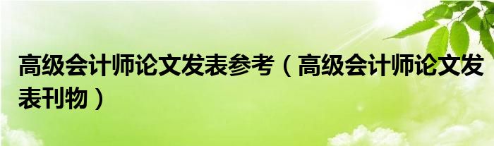 高级会计师论文发表参考（高级会计师论文发表刊物）