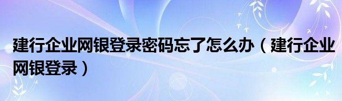 建行企业网银登录密码忘了怎么办（建行企业网银登录）