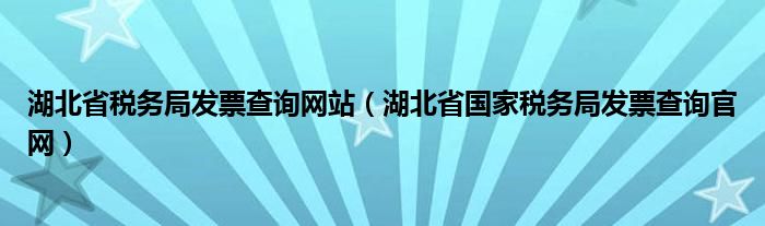 湖北省税务局发票查询网站（湖北省国家税务局发票查询官网）