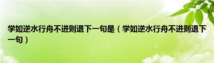 学如逆水行舟不进则退下一句是（学如逆水行舟不进则退下一句）