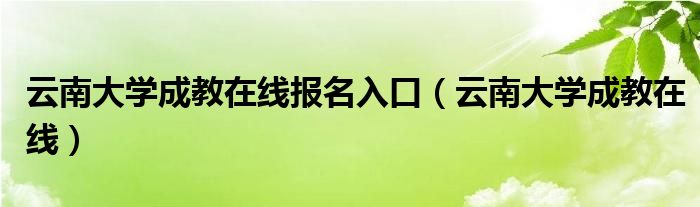 云南大学成教在线报名入口（云南大学成教在线）