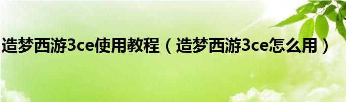 造梦西游3ce使用教程（造梦西游3ce怎么用）