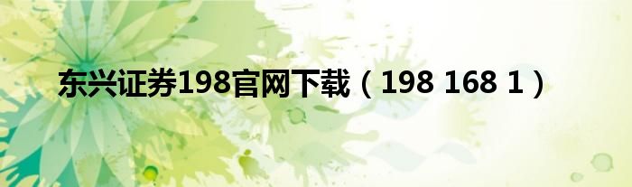 东兴证券198官网下载（198 168 1）