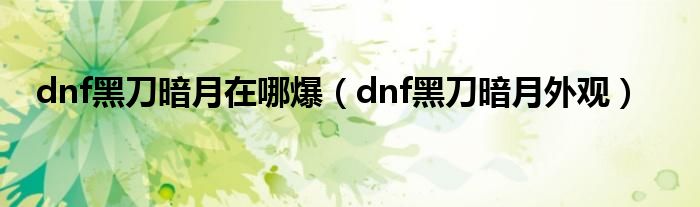 dnf黑刀暗月在哪爆（dnf黑刀暗月外观）