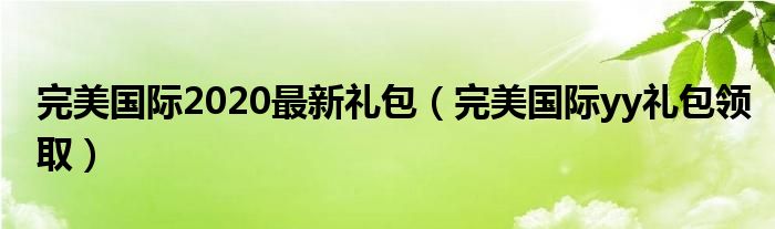 完美国际2020最新礼包（完美国际yy礼包领取）