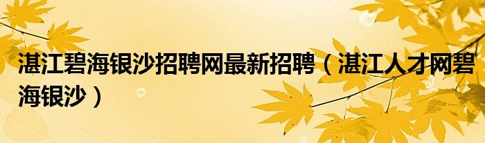 湛江碧海银沙招聘网最新招聘（湛江人才网碧海银沙）