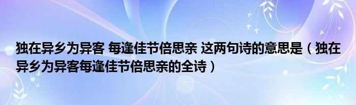 独在异乡为异客 每逢佳节倍思亲 这两句诗的意思是（独在异乡为异客每逢佳节倍思亲的全诗）