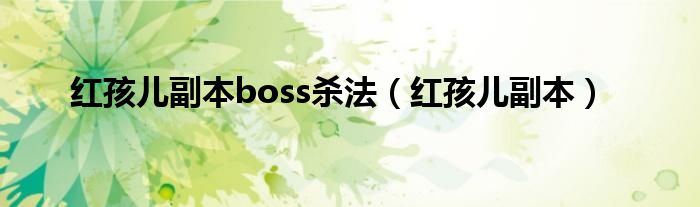 红孩儿副本boss杀法（红孩儿副本）