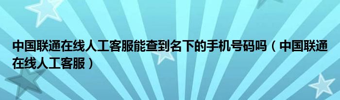 中国联通在线人工客服能查到名下的手机号码吗（中国联通在线人工客服）