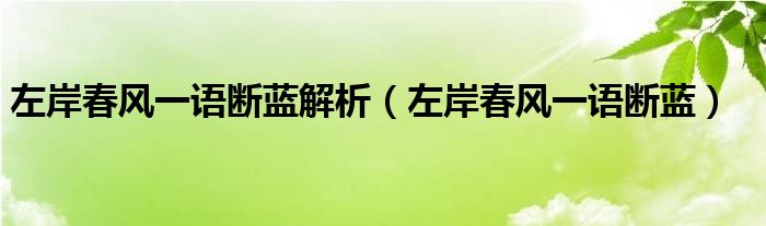 左岸春风一语断蓝解析（左岸春风一语断蓝）