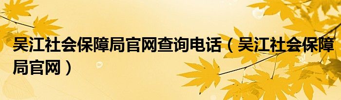 吴江社会保障局官网查询电话（吴江社会保障局官网）