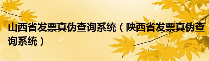 山西省发票真伪查询系统（陕西省发票真伪查询系统）