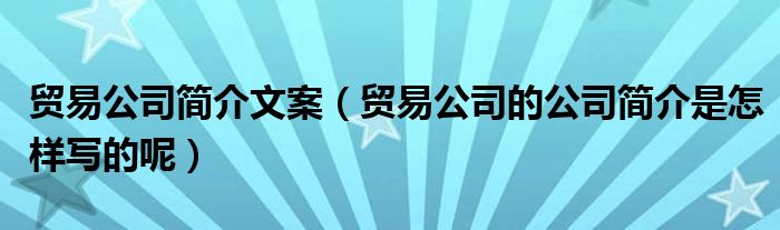 贸易公司简介文案（贸易公司的公司简介是怎样写的呢）