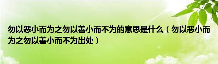 勿以恶小而为之勿以善小而不为的意思是什么（勿以恶小而为之勿以善小而不为出处）