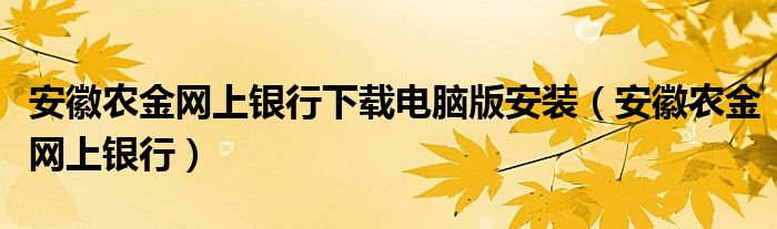 安徽农金网上银行下载电脑版安装（安徽农金网上银行）