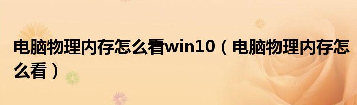 电脑物理内存怎么看win10（电脑物理内存怎么看）